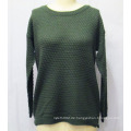 Frauen reine Farbe runder Hals Pullover Strickpullover